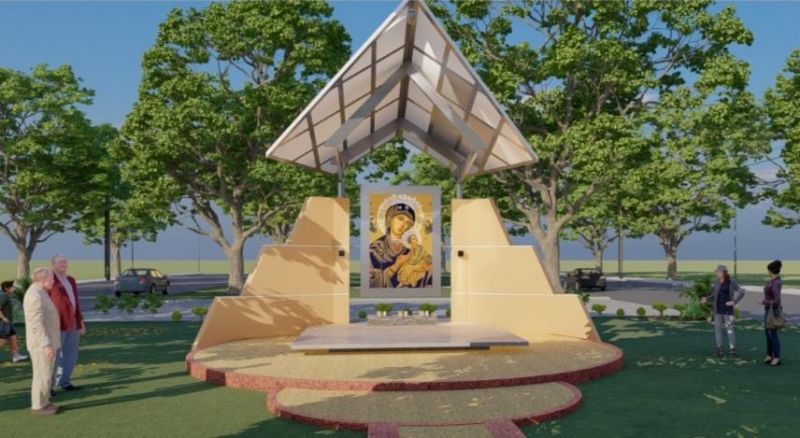 Palada inicial para la construcciÃ³n del icono-altar al aire libre de la Virgen del Perpetuo Socorro