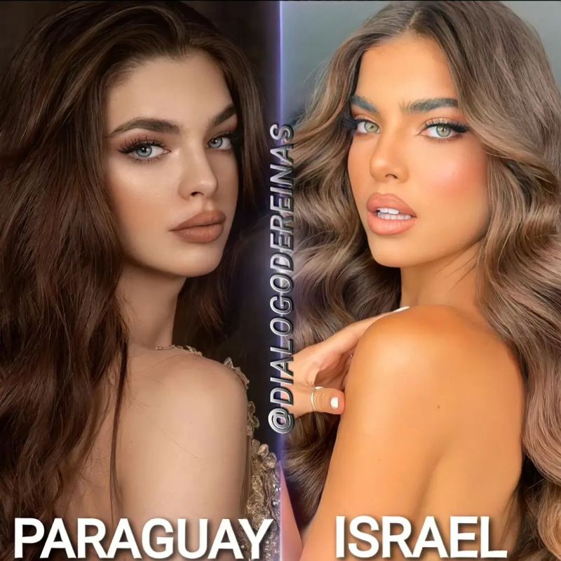 Nadia Ferreira, Miss Universo Paraguay y Gaia Tzairi, Miss Universo Israel.  Miradas felinas