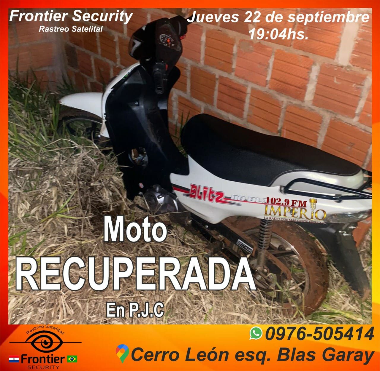 Motocicleta hurtada fue recuperada en Villa Guillermina gracias a Frontier Security